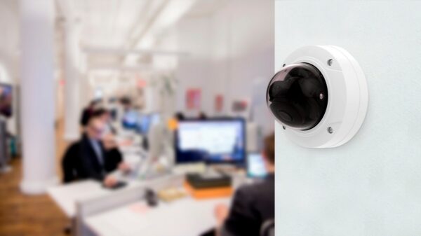 A CCTV camera installed on the office wall