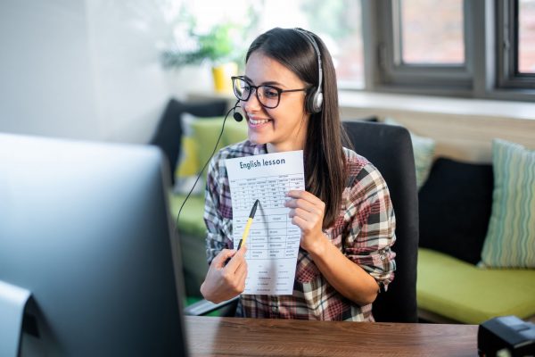 a woman teaching english online