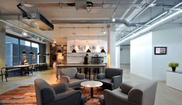 A clean co-working lounge area