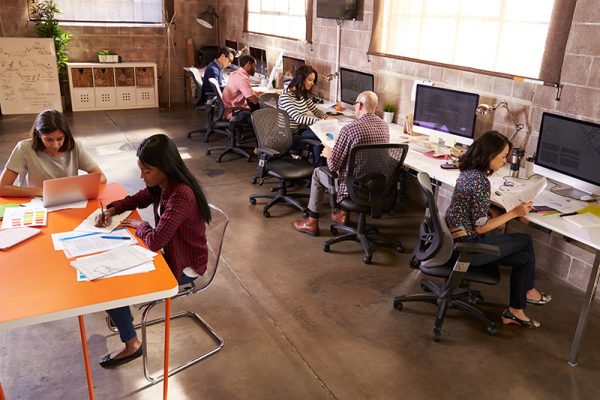 productive employees working from a shared co-working space