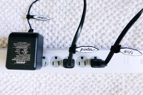 Labeled wires plugged in to a socket