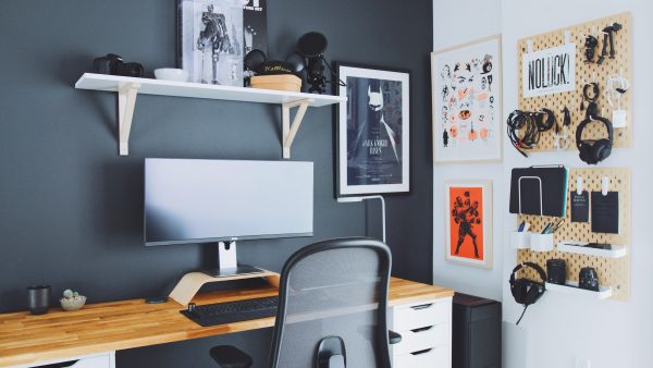 a stunning home office that is well oraganized and simple