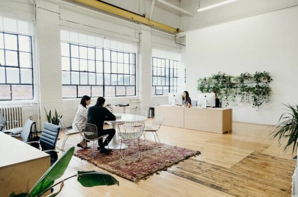 Workers working in a spacious office