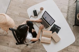 A woman working from home